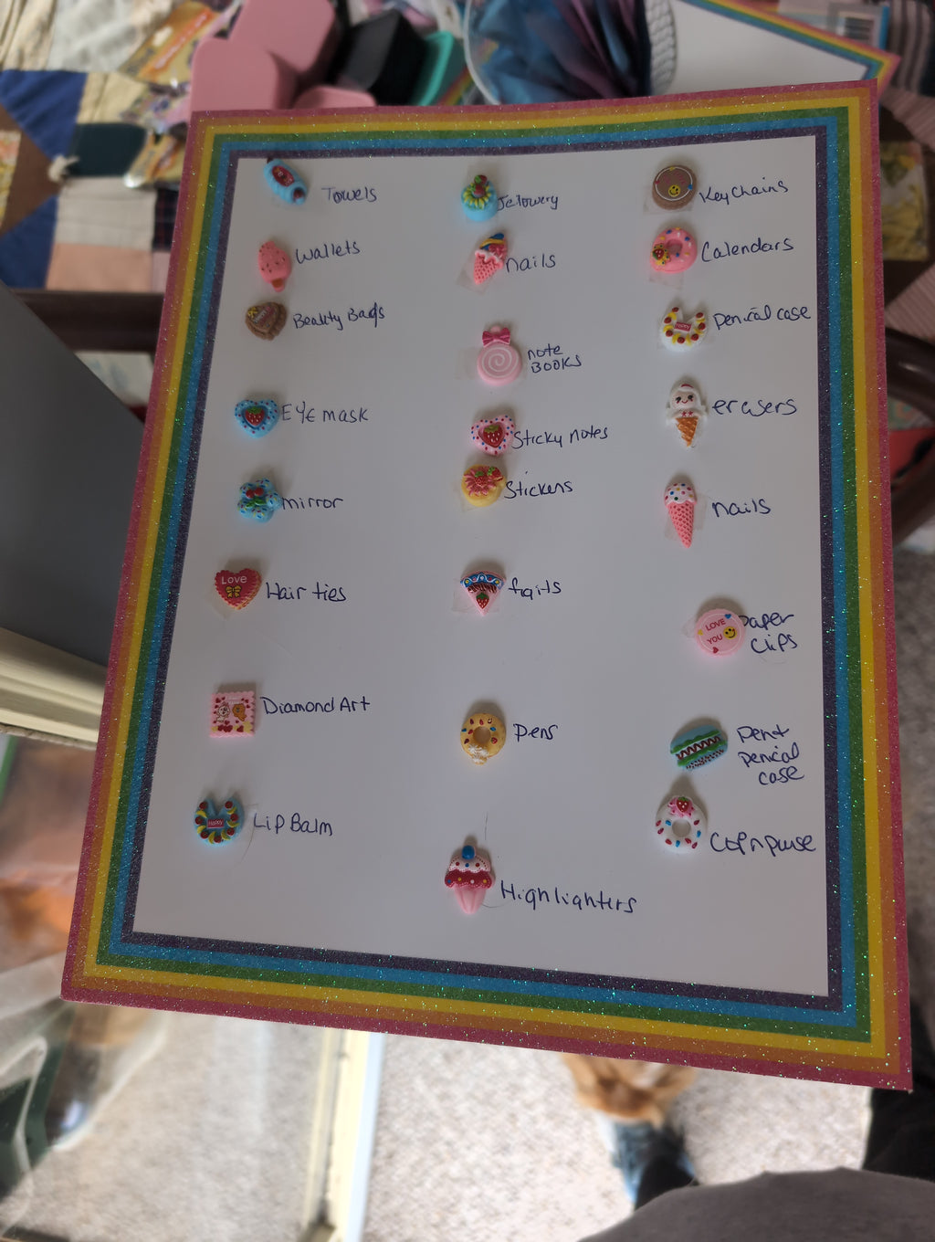 Homemade beaded bracelet, keychain, pens, etc.